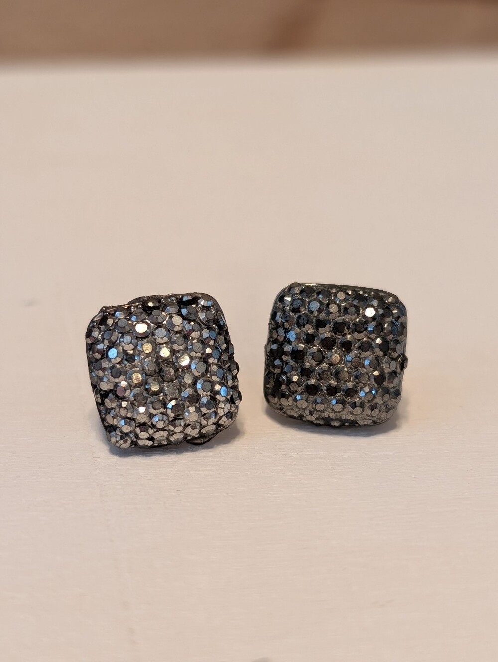 Sparkling Square Mossanite Stud Earrings - Silver Black.